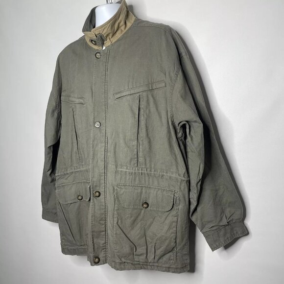 Vintage 90s JL Colebrook Olive Green Khaki Linen Field Jacket Chore Coat - Picture 7 of 9